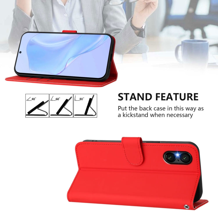 For Sony Xperia 5 VI 2024 Skin Feel Solid Color Leather Phone Case with Lanyard(Red) - Sony Cases by PMC Jewellery | Online Shopping South Africa | PMC Jewellery | Buy Now Pay Later Mobicred