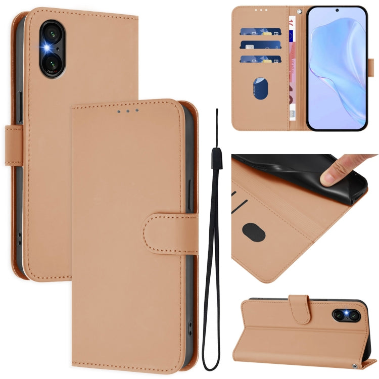 For Sony Xperia 5 VI 2024 Skin Feel Solid Color Leather Phone Case with Lanyard(Nude) - Sony Cases by PMC Jewellery | Online Shopping South Africa | PMC Jewellery | Buy Now Pay Later Mobicred