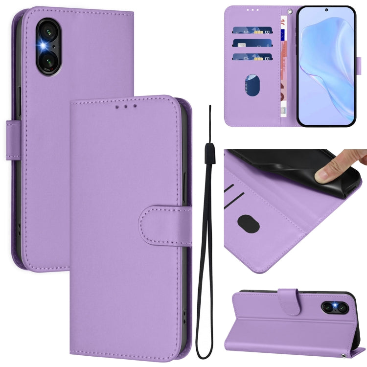 For Sony Xperia 5 VI 2024 Skin Feel Solid Color Leather Phone Case with Lanyard(Lavender Purple) - Sony Cases by PMC Jewellery | Online Shopping South Africa | PMC Jewellery | Buy Now Pay Later Mobicred