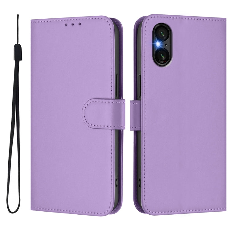 For Sony Xperia 5 VI 2024 Skin Feel Solid Color Leather Phone Case with Lanyard(Lavender Purple) - Sony Cases by PMC Jewellery | Online Shopping South Africa | PMC Jewellery | Buy Now Pay Later Mobicred