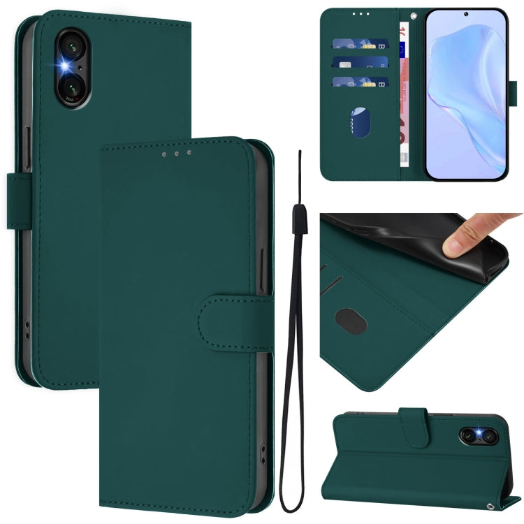 For Sony Xperia 5 VI 2024 Skin Feel Solid Color Leather Phone Case with Lanyard(Dark Green) - Sony Cases by PMC Jewellery | Online Shopping South Africa | PMC Jewellery | Buy Now Pay Later Mobicred