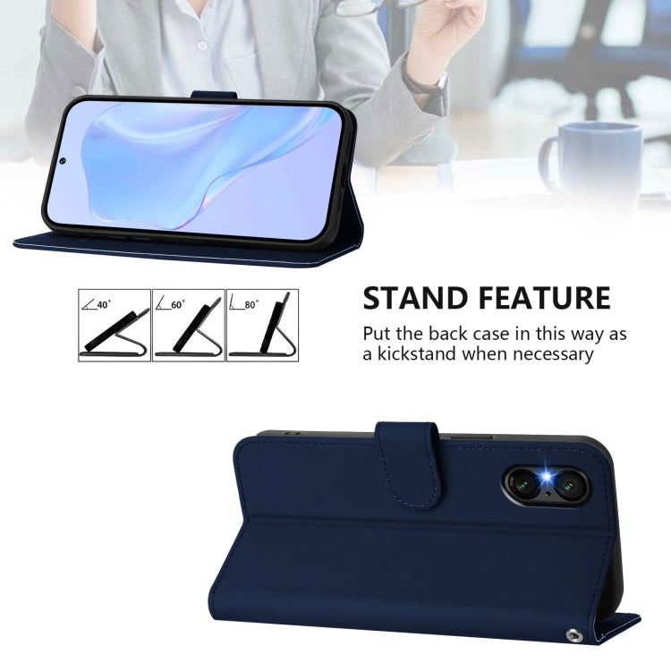 For Sony Xperia 5 VI 2024 Skin Feel Solid Color Leather Phone Case with Lanyard(Navy Blue) - Sony Cases by PMC Jewellery | Online Shopping South Africa | PMC Jewellery | Buy Now Pay Later Mobicred