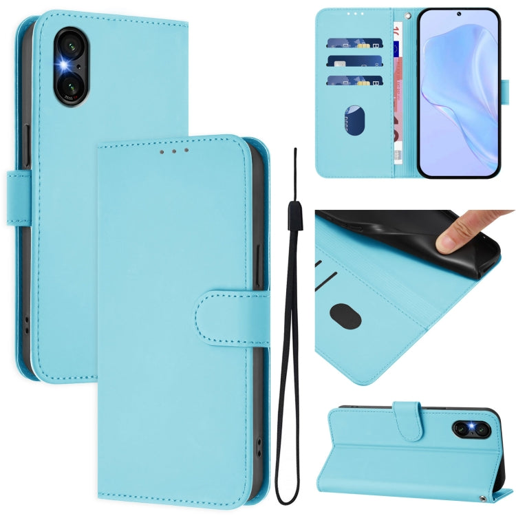 For Sony Xperia 5 VI 2024 Skin Feel Solid Color Leather Phone Case with Lanyard(Sky Blue) - Sony Cases by PMC Jewellery | Online Shopping South Africa | PMC Jewellery | Buy Now Pay Later Mobicred