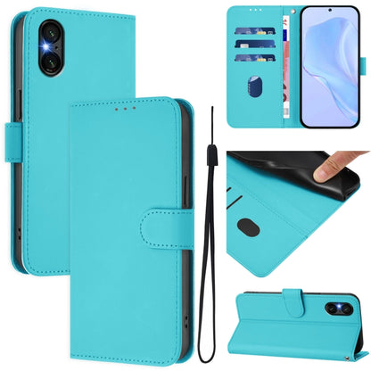 For Sony Xperia 5 VI 2024 Skin Feel Solid Color Leather Phone Case with Lanyard(Lake Blue) - Sony Cases by PMC Jewellery | Online Shopping South Africa | PMC Jewellery | Buy Now Pay Later Mobicred