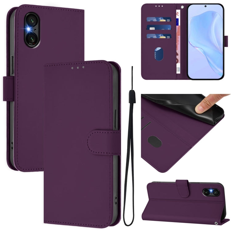 For Sony Xperia 5 VI 2024 Skin Feel Solid Color Leather Phone Case with Lanyard(Violet) - Sony Cases by PMC Jewellery | Online Shopping South Africa | PMC Jewellery | Buy Now Pay Later Mobicred