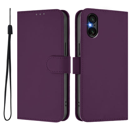 For Sony Xperia 5 VI 2024 Skin Feel Solid Color Leather Phone Case with Lanyard(Violet) - Sony Cases by PMC Jewellery | Online Shopping South Africa | PMC Jewellery | Buy Now Pay Later Mobicred