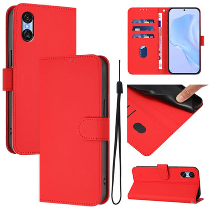 For Sony Xperia 10 VI 2024 Skin Feel Solid Color Leather Phone Case with Lanyard(Red) - Sony Cases by PMC Jewellery | Online Shopping South Africa | PMC Jewellery | Buy Now Pay Later Mobicred