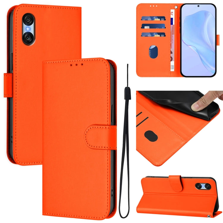 For Sony Xperia 10 VI 2024 Skin Feel Solid Color Leather Phone Case with Lanyard(Orange) - Sony Cases by PMC Jewellery | Online Shopping South Africa | PMC Jewellery | Buy Now Pay Later Mobicred