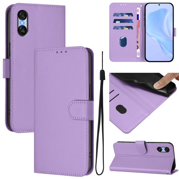 For Sony Xperia 10 VI 2024 Skin Feel Solid Color Leather Phone Case with Lanyard(Lavender Purple) - Sony Cases by PMC Jewellery | Online Shopping South Africa | PMC Jewellery | Buy Now Pay Later Mobicred