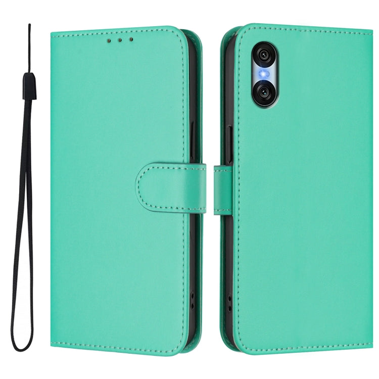 For Sony Xperia 10 VI 2024 Skin Feel Solid Color Leather Phone Case with Lanyard(Green) - Sony Cases by PMC Jewellery | Online Shopping South Africa | PMC Jewellery | Buy Now Pay Later Mobicred