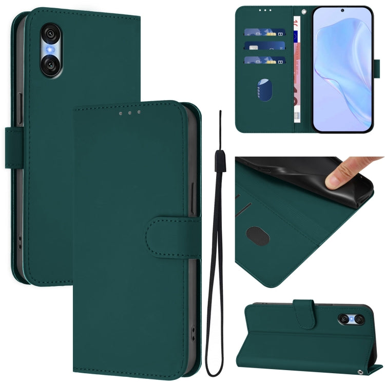 For Sony Xperia 10 VI 2024 Skin Feel Solid Color Leather Phone Case with Lanyard(Dark Green) - Sony Cases by PMC Jewellery | Online Shopping South Africa | PMC Jewellery | Buy Now Pay Later Mobicred