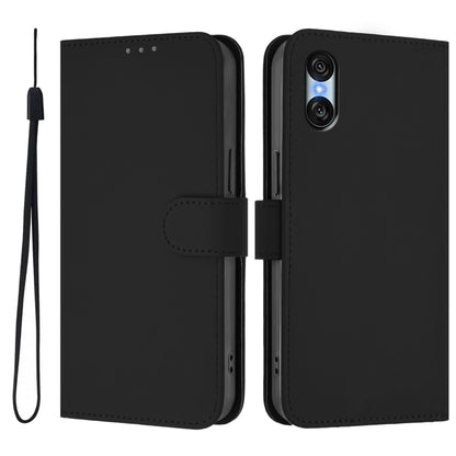 For Sony Xperia 10 VI 2024 Skin Feel Solid Color Leather Phone Case with Lanyard(Black) - Sony Cases by PMC Jewellery | Online Shopping South Africa | PMC Jewellery | Buy Now Pay Later Mobicred