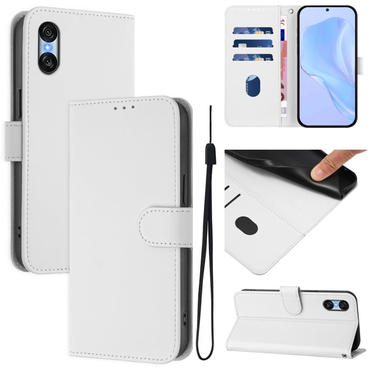 For Sony Xperia 10 VI 2024 Skin Feel Solid Color Leather Phone Case with Lanyard(White) - Sony Cases by PMC Jewellery | Online Shopping South Africa | PMC Jewellery | Buy Now Pay Later Mobicred