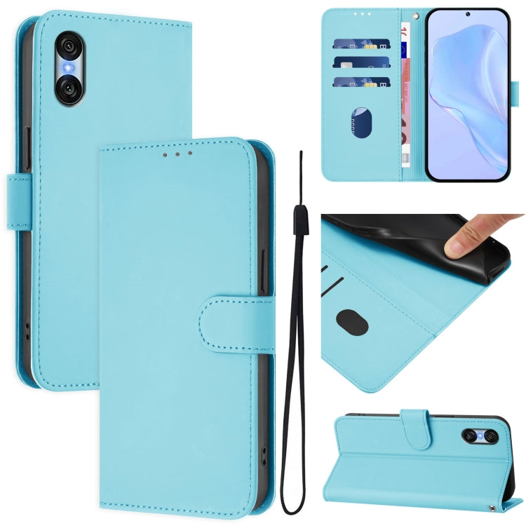 For Sony Xperia 10 VI 2024 Skin Feel Solid Color Leather Phone Case with Lanyard(Sky Blue) - Sony Cases by PMC Jewellery | Online Shopping South Africa | PMC Jewellery | Buy Now Pay Later Mobicred