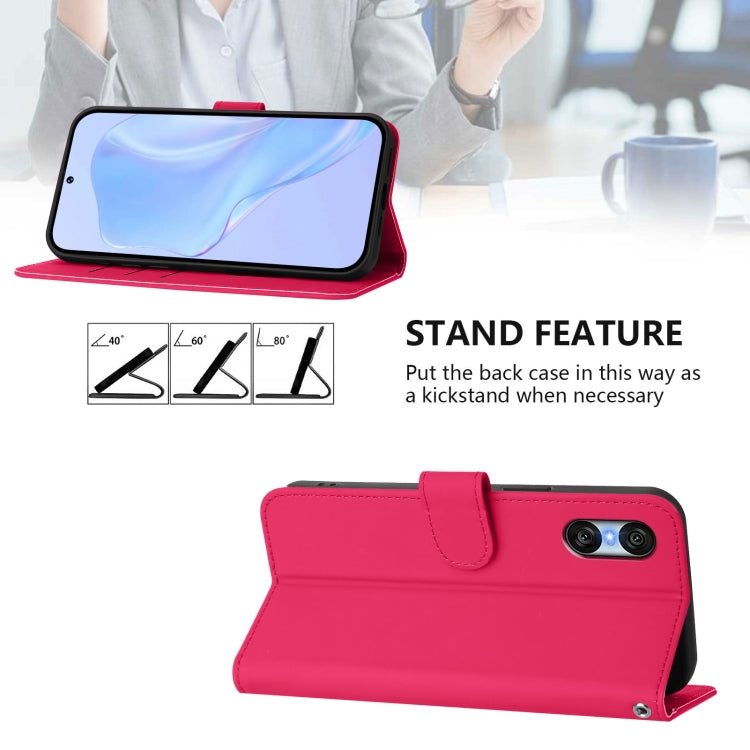 For Sony Xperia 10 VI 2024 Skin Feel Solid Color Leather Phone Case with Lanyard(Rose Red) - Sony Cases by PMC Jewellery | Online Shopping South Africa | PMC Jewellery | Buy Now Pay Later Mobicred