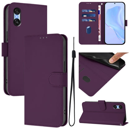 For Sony Xperia 10 VI 2024 Skin Feel Solid Color Leather Phone Case with Lanyard(Violet) - Sony Cases by PMC Jewellery | Online Shopping South Africa | PMC Jewellery | Buy Now Pay Later Mobicred