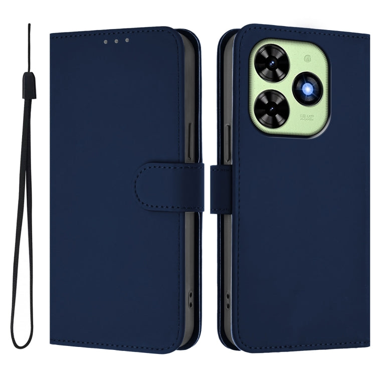 For Tecno Spark Go 2024 4G Skin Feel Solid Color Leather Phone Case with Lanyard(Navy Blue) - Tecno Cases by PMC Jewellery | Online Shopping South Africa | PMC Jewellery | Buy Now Pay Later Mobicred