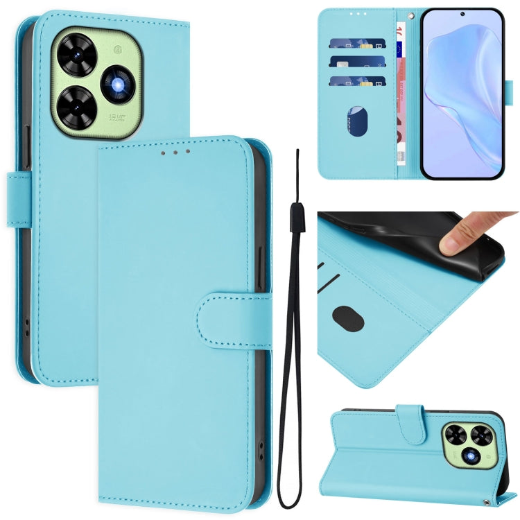 For Tecno Spark Go 2024 4G Skin Feel Solid Color Leather Phone Case with Lanyard(Sky Blue) - Tecno Cases by PMC Jewellery | Online Shopping South Africa | PMC Jewellery | Buy Now Pay Later Mobicred