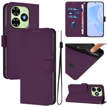 For Tecno Spark Go 2024 4G Skin Feel Solid Color Leather Phone Case with Lanyard(Violet) - Tecno Cases by PMC Jewellery | Online Shopping South Africa | PMC Jewellery | Buy Now Pay Later Mobicred