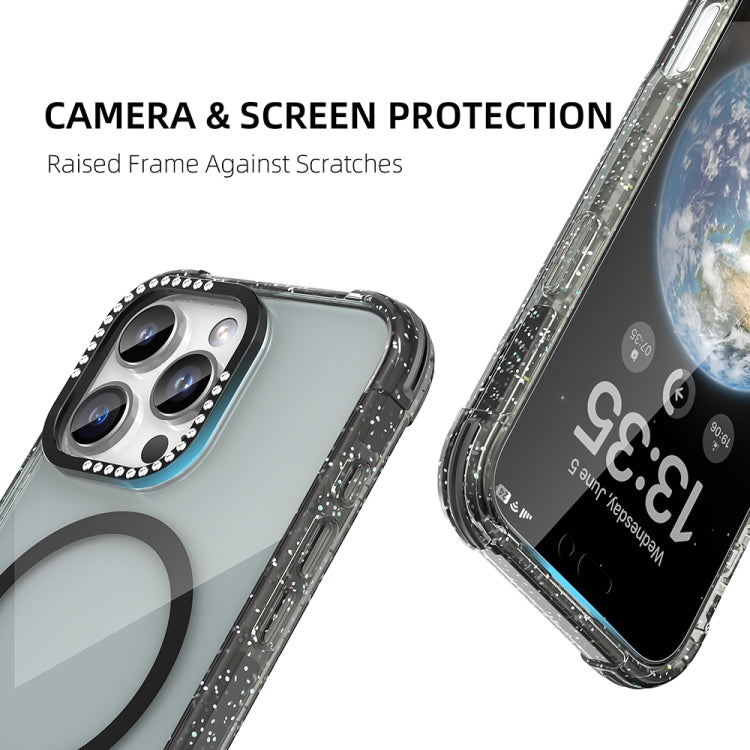 For iPhone 16 Pro Mutural Blink Series Glitter Edge MagSafe Magnetic Phone Case(Black) - free shipping - PMC Jewellery - Order now!