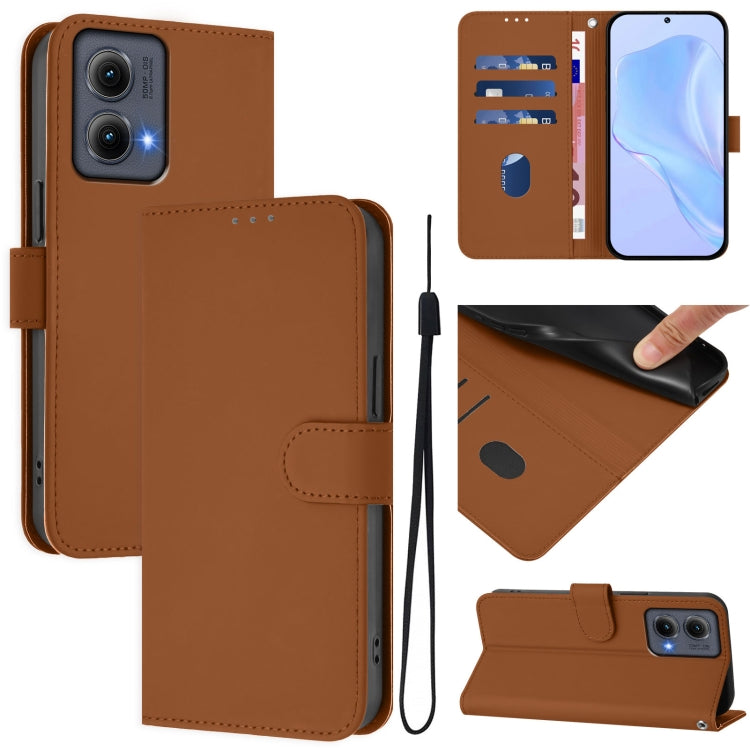 For Motorola Edge 5G 2024 Skin Feel Solid Color Leather Phone Case with Lanyard(Brown) - Motorola Cases by PMC Jewellery | Online Shopping South Africa | PMC Jewellery | Buy Now Pay Later Mobicred