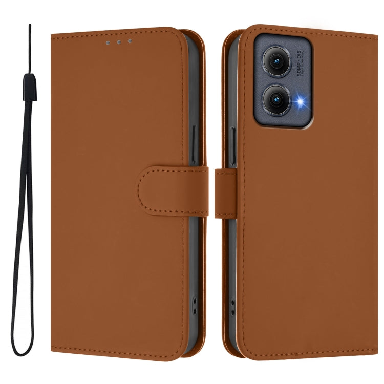 For Motorola Edge 5G 2024 Skin Feel Solid Color Leather Phone Case with Lanyard(Brown) - Motorola Cases by PMC Jewellery | Online Shopping South Africa | PMC Jewellery | Buy Now Pay Later Mobicred