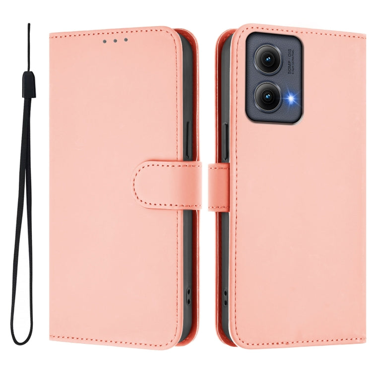 For Motorola Edge 5G 2024 Skin Feel Solid Color Leather Phone Case with Lanyard(Pink) - Motorola Cases by PMC Jewellery | Online Shopping South Africa | PMC Jewellery | Buy Now Pay Later Mobicred