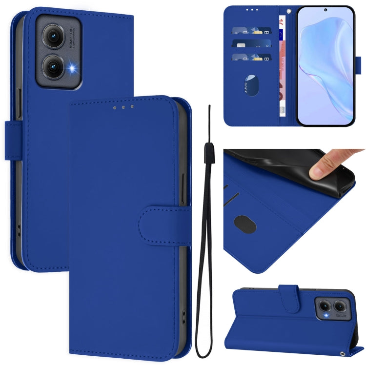 For Motorola Edge 5G 2024 Skin Feel Solid Color Leather Phone Case with Lanyard(Dark Blue) - Motorola Cases by PMC Jewellery | Online Shopping South Africa | PMC Jewellery | Buy Now Pay Later Mobicred