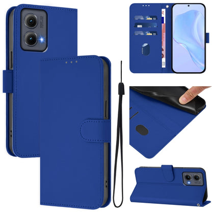 For Motorola Edge 5G 2024 Skin Feel Solid Color Leather Phone Case with Lanyard(Dark Blue) - Motorola Cases by PMC Jewellery | Online Shopping South Africa | PMC Jewellery | Buy Now Pay Later Mobicred