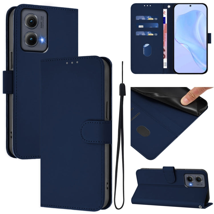 For Motorola Edge 5G 2024 Skin Feel Solid Color Leather Phone Case with Lanyard(Navy Blue) - Motorola Cases by PMC Jewellery | Online Shopping South Africa | PMC Jewellery | Buy Now Pay Later Mobicred