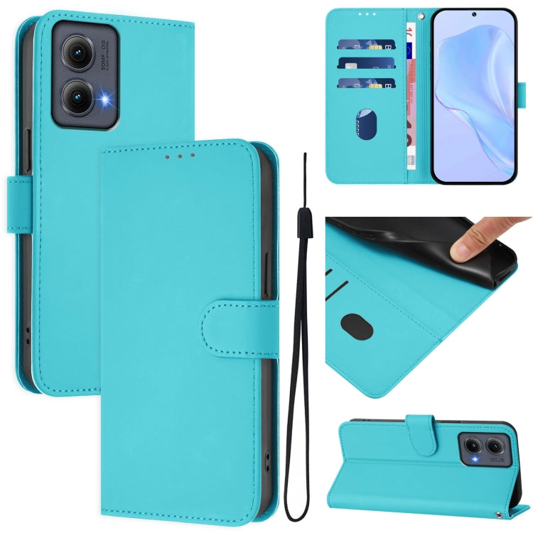 For Motorola Edge 5G 2024 Skin Feel Solid Color Leather Phone Case with Lanyard(Lake Blue) - Motorola Cases by PMC Jewellery | Online Shopping South Africa | PMC Jewellery | Buy Now Pay Later Mobicred