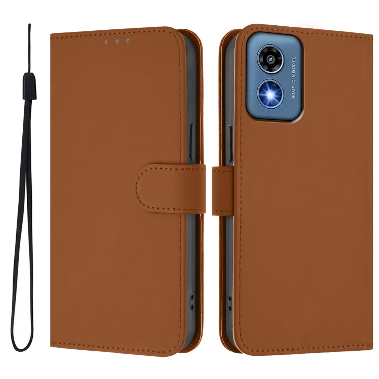 For Motorola Moto G Play 5G 2024 Global Skin Feel Solid Color Leather Phone Case with Lanyard(Brown) - Motorola Cases by PMC Jewellery | Online Shopping South Africa | PMC Jewellery | Buy Now Pay Later Mobicred