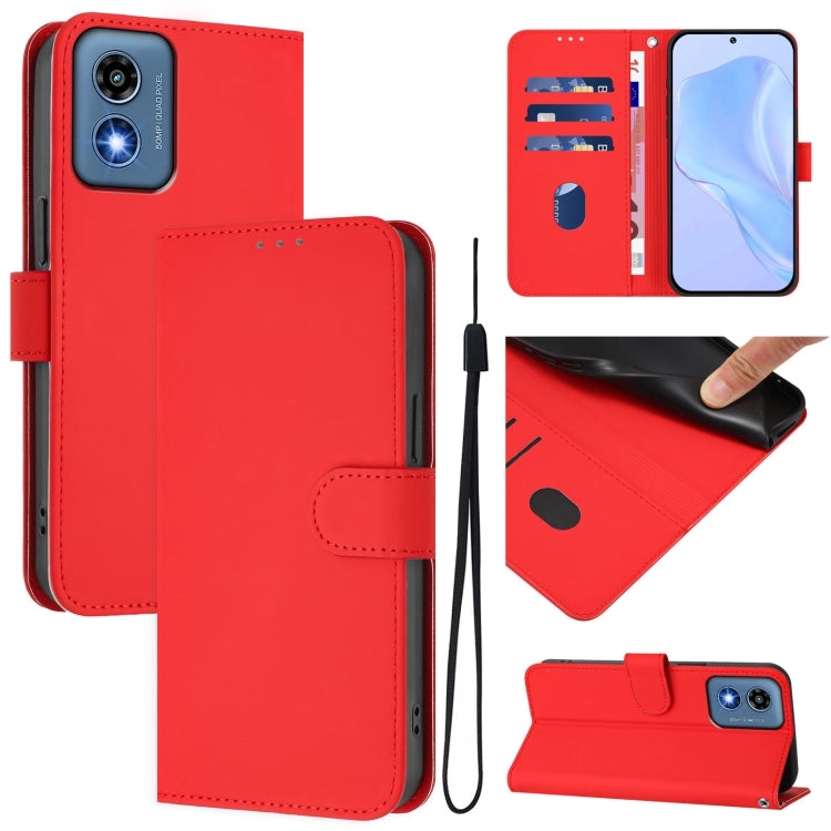 For Motorola Moto G Play 5G 2024 Global Skin Feel Solid Color Leather Phone Case with Lanyard(Red) - Motorola Cases by PMC Jewellery | Online Shopping South Africa | PMC Jewellery | Buy Now Pay Later Mobicred