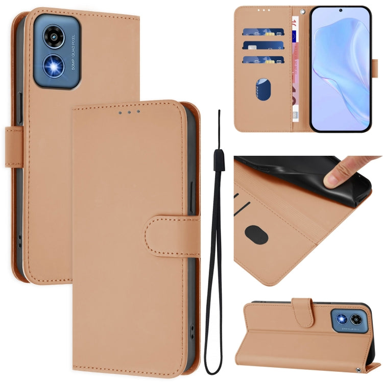 For Motorola Moto G Play 5G 2024 Global Skin Feel Solid Color Leather Phone Case with Lanyard(Nude) - Motorola Cases by PMC Jewellery | Online Shopping South Africa | PMC Jewellery | Buy Now Pay Later Mobicred
