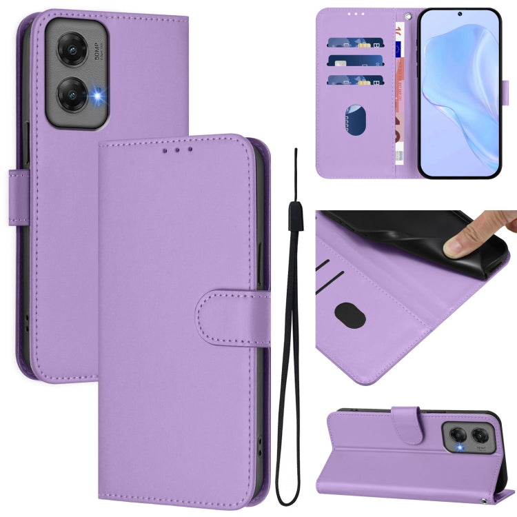 For Motorola Moto G Stylus 5G 2024 Skin Feel Solid Color Leather Phone Case with Lanyard(Lavender Purple) - Motorola Cases by PMC Jewellery | Online Shopping South Africa | PMC Jewellery | Buy Now Pay Later Mobicred