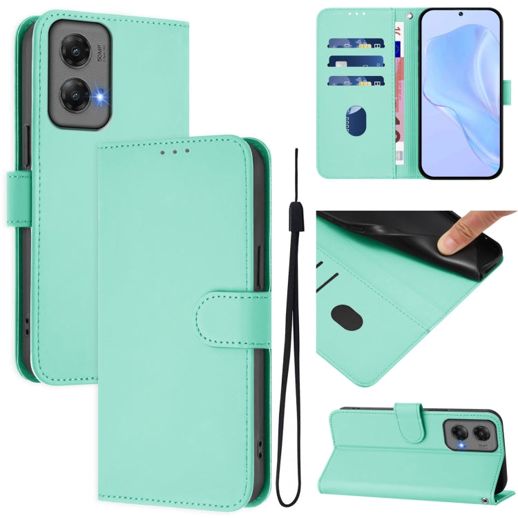 For Motorola Moto G Stylus 5G 2024 Skin Feel Solid Color Leather Phone Case with Lanyard(Mint Green) - Motorola Cases by PMC Jewellery | Online Shopping South Africa | PMC Jewellery | Buy Now Pay Later Mobicred