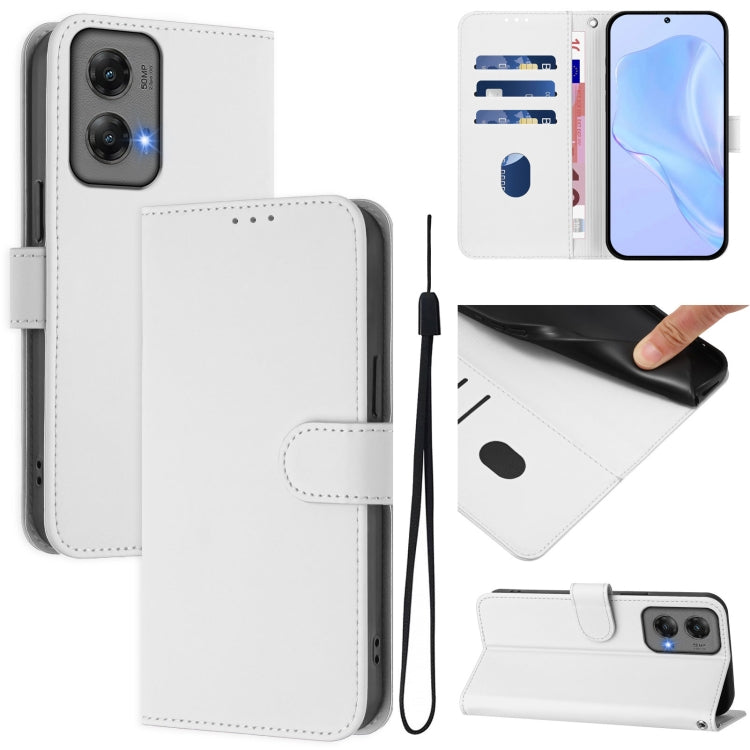 For Motorola Moto G Stylus 5G 2024 Skin Feel Solid Color Leather Phone Case with Lanyard(White) - Motorola Cases by PMC Jewellery | Online Shopping South Africa | PMC Jewellery | Buy Now Pay Later Mobicred