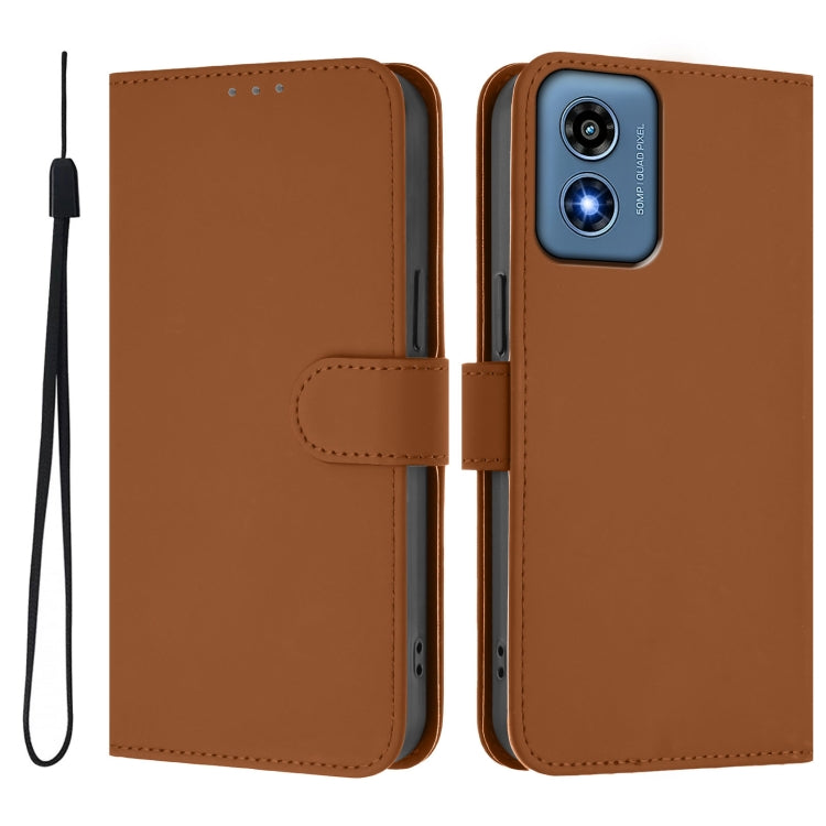 For Motorola Moto G Play 4G 2024 Global Skin Feel Solid Color Leather Phone Case with Lanyard(Brown) - Motorola Cases by PMC Jewellery | Online Shopping South Africa | PMC Jewellery | Buy Now Pay Later Mobicred