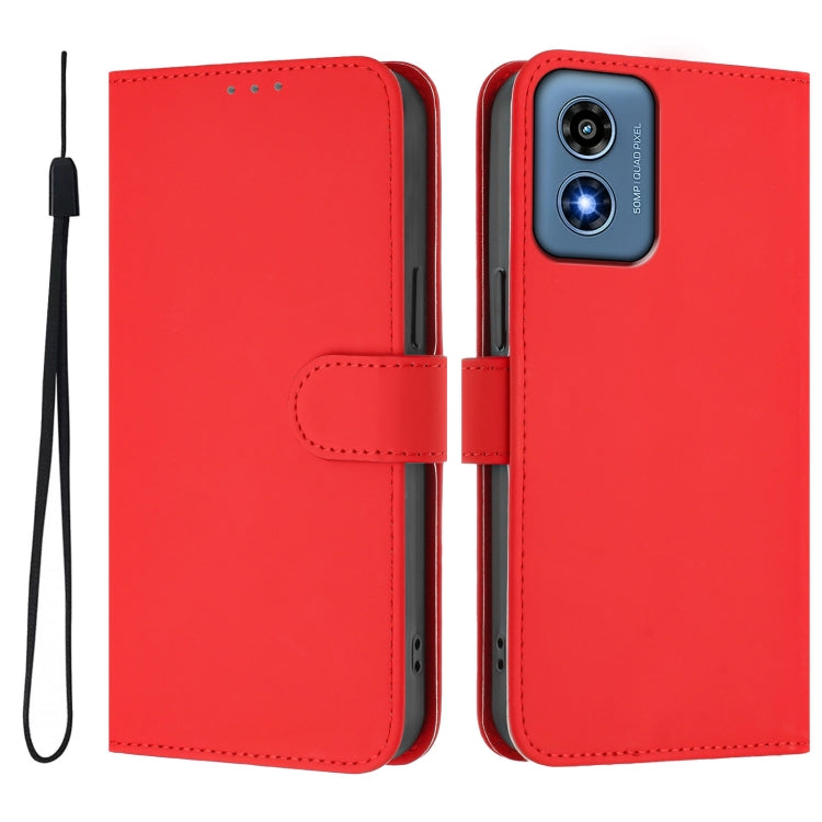 For Motorola Moto G Play 4G 2024 Global Skin Feel Solid Color Leather Phone Case with Lanyard(Red) - free shipping - PMC Jewellery - Order now!
