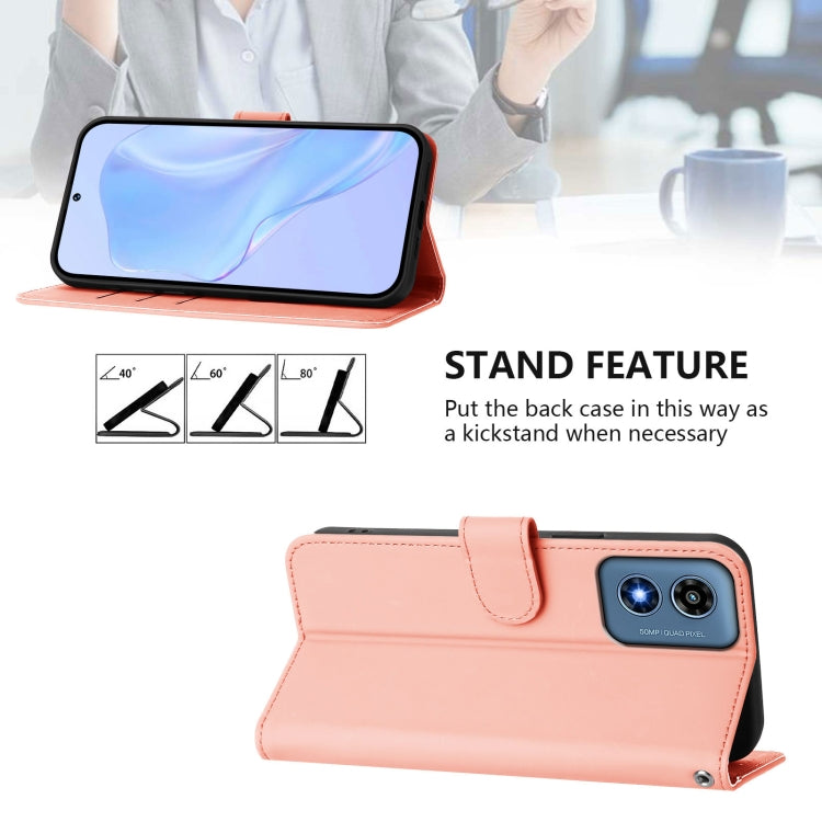For Motorola Moto G Play 4G 2024 Global Skin Feel Solid Color Leather Phone Case with Lanyard(Pink) - Motorola Cases by PMC Jewellery | Online Shopping South Africa | PMC Jewellery | Buy Now Pay Later Mobicred
