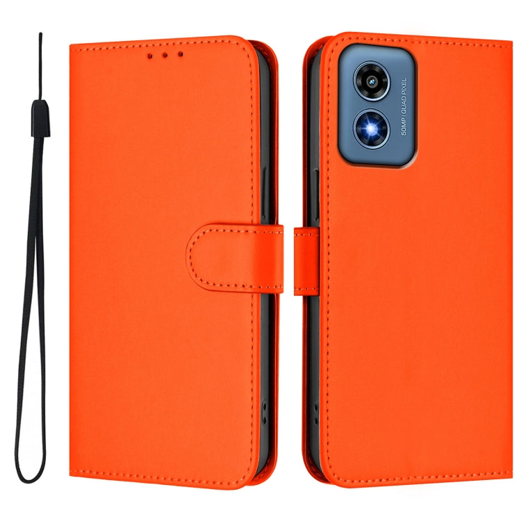 For Motorola Moto G Play 4G 2024 Global Skin Feel Solid Color Leather Phone Case with Lanyard(Orange) - Motorola Cases by PMC Jewellery | Online Shopping South Africa | PMC Jewellery | Buy Now Pay Later Mobicred