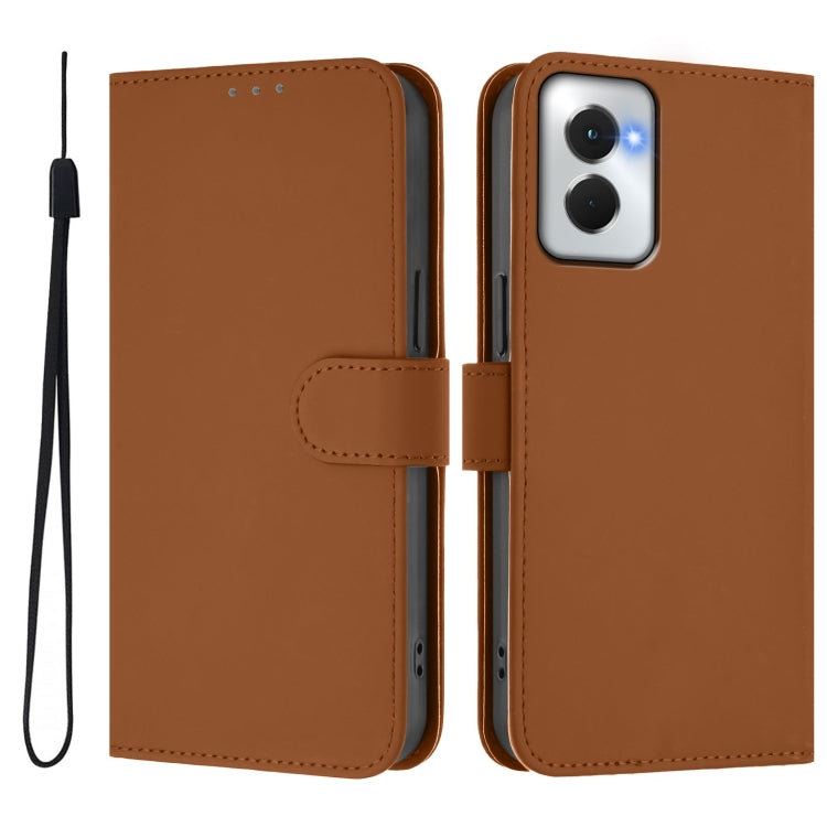 For Motorola Moto G Power 5G 2024 Skin Feel Solid Color Leather Phone Case with Lanyard(Brown) - Motorola Cases by PMC Jewellery | Online Shopping South Africa | PMC Jewellery | Buy Now Pay Later Mobicred