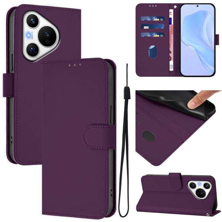 For Huawei Pura 70 Skin Feel Solid Color Leather Phone Case with Lanyard(Violet) - Huawei Cases by PMC Jewellery | Online Shopping South Africa | PMC Jewellery | Buy Now Pay Later Mobicred