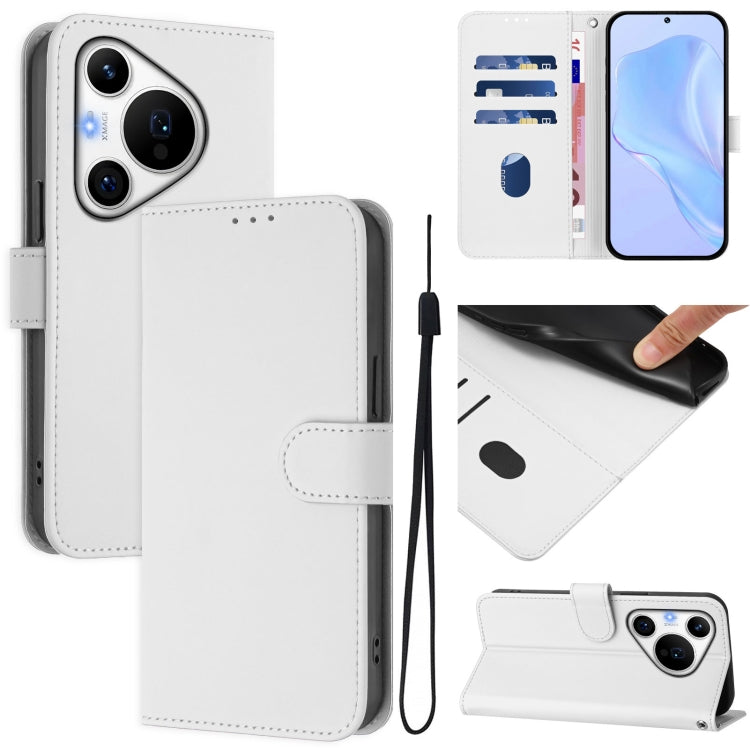 For Huawei Pura 70 Pro / 70 Pro+ Skin Feel Solid Color Leather Phone Case with Lanyard(White) - Huawei Cases by PMC Jewellery | Online Shopping South Africa | PMC Jewellery | Buy Now Pay Later Mobicred