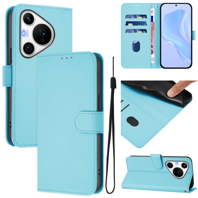 For Huawei Pura 70 Pro / 70 Pro+ Skin Feel Solid Color Leather Phone Case with Lanyard(Sky Blue) - Huawei Cases by PMC Jewellery | Online Shopping South Africa | PMC Jewellery | Buy Now Pay Later Mobicred