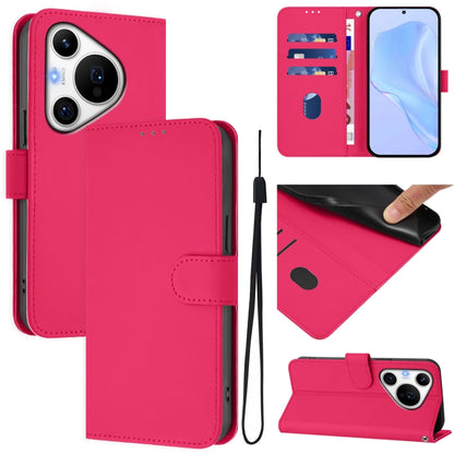 For Huawei Pura 70 Pro / 70 Pro+ Skin Feel Solid Color Leather Phone Case with Lanyard(Rose Red) - Huawei Cases by PMC Jewellery | Online Shopping South Africa | PMC Jewellery | Buy Now Pay Later Mobicred