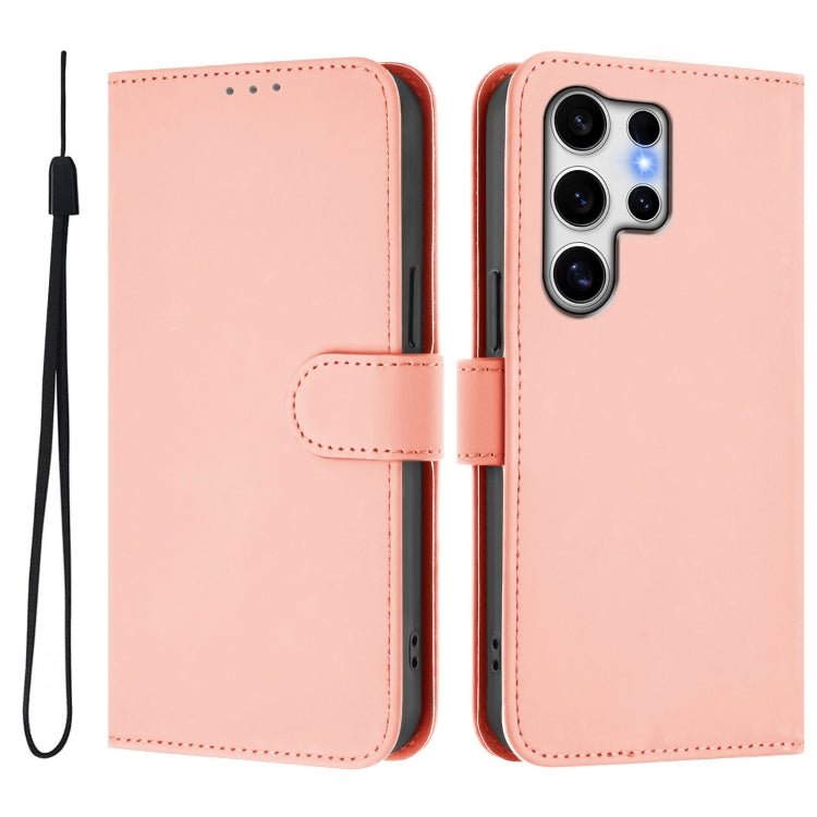 For Samsung Galaxy S25 Ultra 5G Skin Feel Solid Color Leather Phone Case with Lanyard(Pink) - Galaxy S25 Ultra 5G Cases by PMC Jewellery | Online Shopping South Africa | PMC Jewellery | Buy Now Pay Later Mobicred