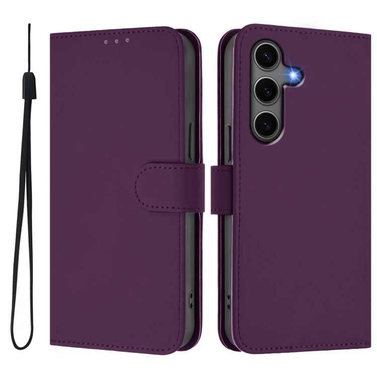 For Samsung Galaxy S25+ 5G Skin Feel Solid Color Leather Phone Case with Lanyard(Violet) - Galaxy S25+ 5G Cases by PMC Jewellery | Online Shopping South Africa | PMC Jewellery | Buy Now Pay Later Mobicred