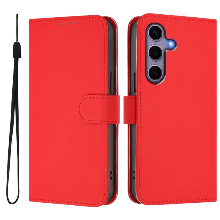 For Samsung Galaxy S25 5G Skin Feel Solid Color Leather Phone Case with Lanyard(Red) - Galaxy S25 5G Cases by PMC Jewellery | Online Shopping South Africa | PMC Jewellery | Buy Now Pay Later Mobicred