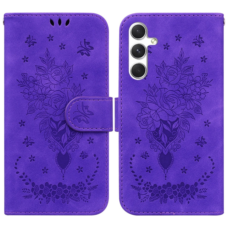 For Samsung Galaxy S25+ 5G Butterfly Rose Embossed Leather Phone Case(Purple) - Galaxy S25+ 5G Cases by PMC TechLife | Online Shopping South Africa | PMC TechLife | Buy Now Pay Later Mobicred